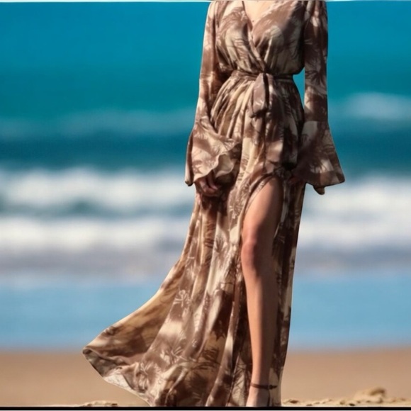 A Classy Chic Boutique Dresses & Skirts - NWT! Classy Chic Bohemian Wrap-around Tan Maxi Dress AUTUMN Size S BOUTIQUE